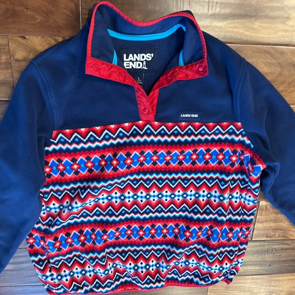 Lands' End Red and Blue Quarter Zip Fleece Pullover size Large - Picture 2 of 4